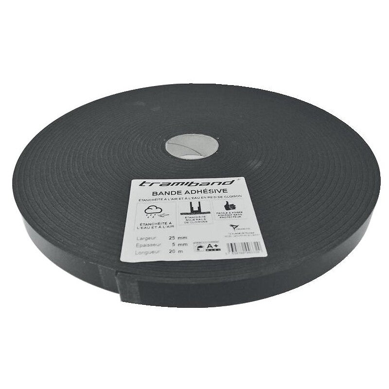 Bande acoustique adhésive 1 face tramiband à base de mousse polyoléfine, largeur 25mm, épaisseur 5mm longueur 20m. disponible abidjan cote d'ivoire.