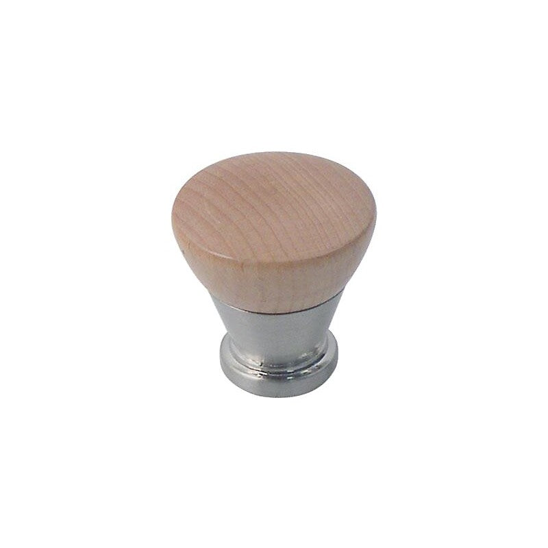 Bouton cône bois naturel verni et chromé mat ø 29 mm, hauteur 31 mm. disponible abidjan cote d'ivoire.