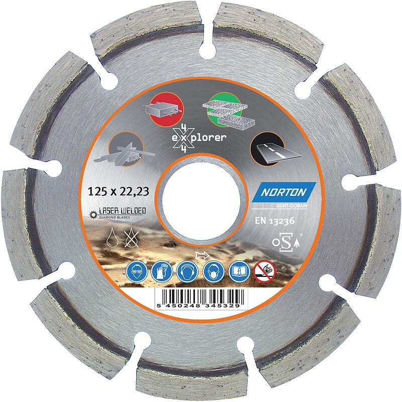 Disque à tronçonner diamant 4x4 explorer ø 125 épaisseur 2,5 mm alésage 22,2 mm. disponible abidjan cote d'ivoire.
