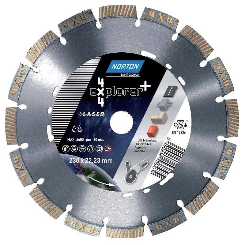 Disque à tronçonner diamant 4x4 explorer plus ø 230 épaisseur 2,5 mm alésage 22,2 mm. disponible abidjan cote d'ivoire.