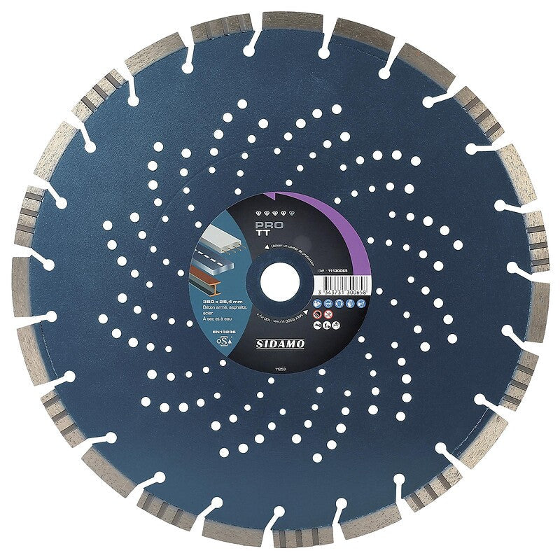 Disques diamants jante segmentée matériaux de construction pro tt diamètre 400 mm, épaisseur 3,2 mm, alésage 25,4 mm. disponible abidjan cote d'ivoire.