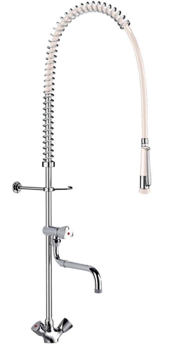 Ensemble de prélavage avec mitigeur monotrou avec puisage à bec télescopique flexible et douchette blancs : réf. disponible abidjan cote d'ivoire.