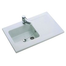 Evier à poser grès 1 cuve 1 égouttoir réversible à bouchon chromé vers'eau 100 x 60 cm blanc. disponible abidjan cote d'ivoire.