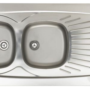 Evier à poser moderna en inox 18/10 lisse, 2 cuves, 1 égouttoir l120 cm, réf. disponible abidjan cote d'ivoire.