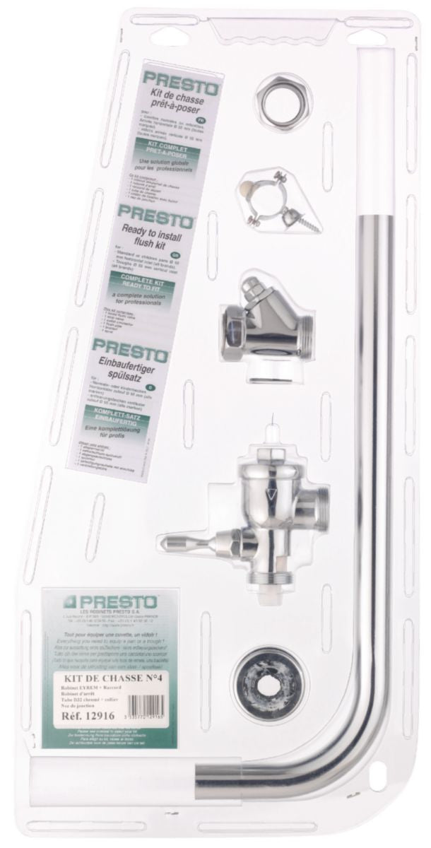 Kit chasse n°4 comprenant robinet de chasse eyrem, d'arrêt droit tube de chasse coudé chromé réf. disponible abidjan cote d'ivoire.