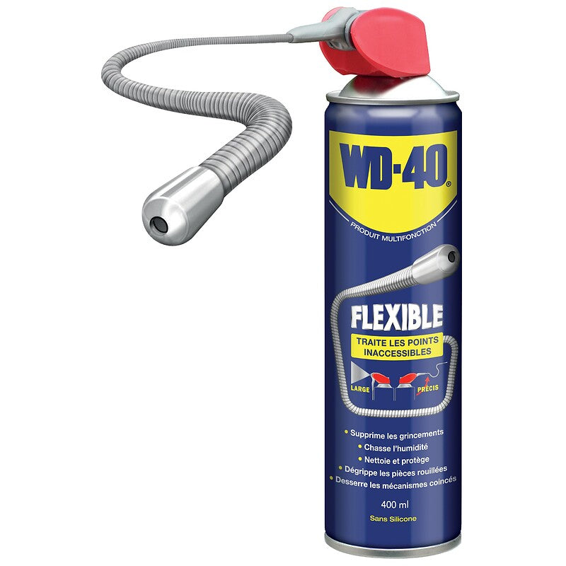 Lubrifiant dégrippant wd 40 aérosol de 400ml avec tube flexible 18 cm repositionnable. disponible abidjan cote d'ivoire.