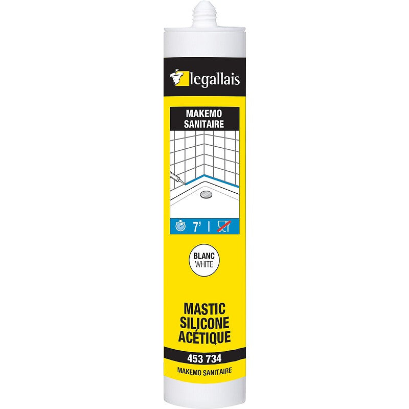 Mastic sanitaire silicone acétique makemo, translucide, cartouche 300 ml. disponible abidjan cote d'ivoire.