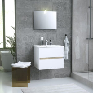 Meuble de salle de bain sous vasque primeo kit 60 cm blanc/bois, à monter, avec miroir et spot. disponible abidjan cote d'ivoire.