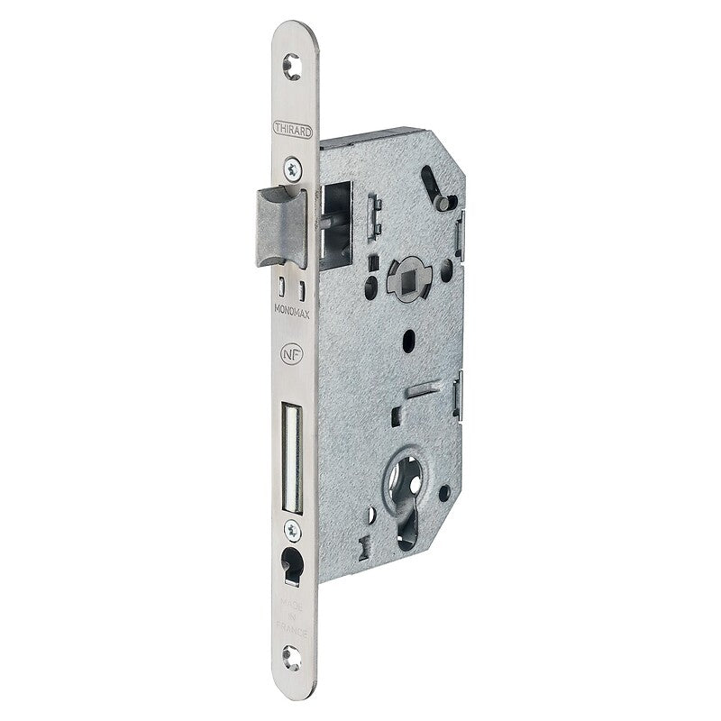 Serrure à larder nf type monomax axe à 50 mm clé i têtière laitonnée avec gâche. disponible abidjan cote d'ivoire.
