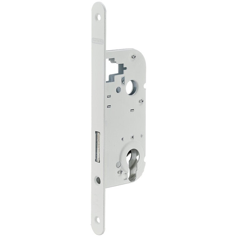 Serrure à larder petit coffre de 135 mm, axe à 40 mm pêne dormant seul clé i réversible coloris blanc. disponible abidjan cote d'ivoire.