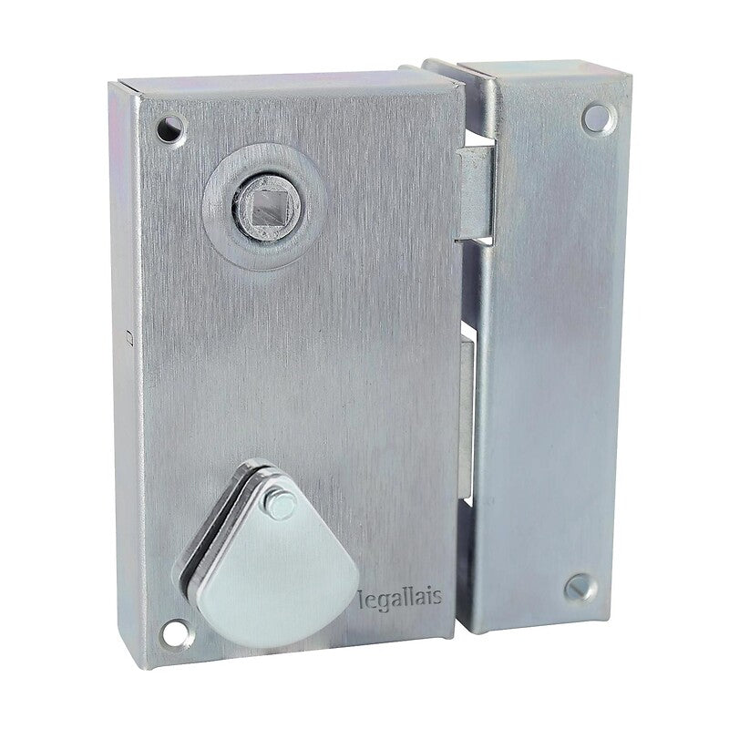 Serrure de grille en applique à clé 4 gorges saint pierre zingué verticale à fouillot main gauche. disponible abidjan cote d'ivoire.