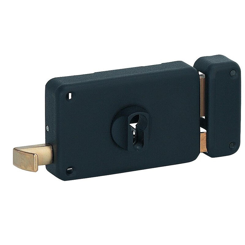 Serrure en applique horizontale à tirage - pêne dormant et demi-tour - a cylindre européen - optimum main droite. disponible abidjan cote d'ivoire.