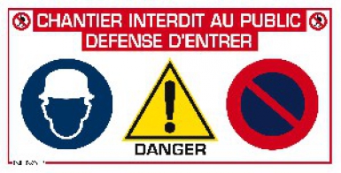 4 en 1 : "chantier interdit au public", "port du casque obligatoire", "attention", "stationnement interdit" - panneau 4 en 1, dim. disponible abidjan cote d'ivoire.