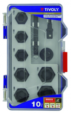 Coffret 10 pièces - 7 douilles d'extraction entrainement 3/8" ø 10 à 19 mm + accessoires - impact. disponible abidjan cote d'ivoire.