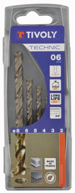 Coffret plastique 6 forets métaux t2x qualité supérieure de ø 2 à 8 mm. disponible abidjan cote d'ivoire.