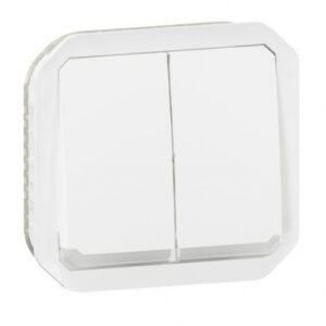 Commande double étanche pour réaliser 3 fonctions lumineuses plexo ip55 ik08 avec enjoliveur finition blanc. disponible abidjan cote d'ivoire.