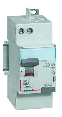 Interrupteur différentiel dx³-id arrivée haut vis et départ haut automatique - 2p 230v~ 40a typeac 30ma - 2 modules. disponible abidjan cote d'ivoire.
