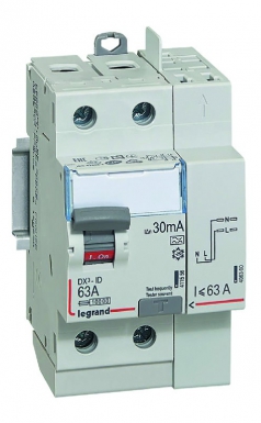 Interrupteur différentiel dx³-id arrivée haut à vis et départ haut automatique - 2p 230v~ 63a typea 30ma - 3 modules. disponible abidjan cote d'ivoire.