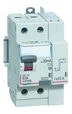 Interrupteur différentiel dx³-id arrivée haut vis et départ haut automatique - 2p 230v~ 63a typeac 30ma - 2 modules. disponible abidjan cote d'ivoire.