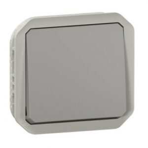 Interrupteur ou va-et-vient étanche plexo 10ax 250v~ ip55 ik08 avec enjoliveur finition gris. disponible abidjan cote d'ivoire.