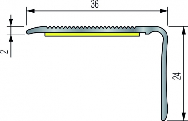 Nez de marche striè adhésivé 6v a aluminium anodisé argent 36x24 mm lg. disponible abidjan cote d'ivoire.