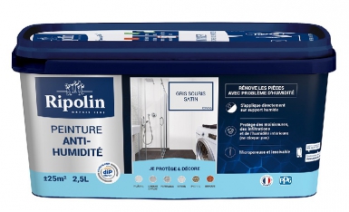 Peinture anti-humidité pour murs intérieurs microporeuse et lessivable - s'applique sur murs humides, non enterrés (plâtre, enduit, ciment, parpaing, béton, pierre, brique)- gris souris satin - 2,5l. disponible abidjan cote d'ivoire.