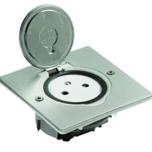 Prise de sol simple 2p+t surface 16a 250v avec platine carrée - inox brossé. disponible abidjan cote d'ivoire.