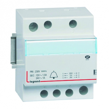 Transformateur pour sonnerie 230v vers 24v à 12v - 24va à 18 va - 4 modules. disponible abidjan cote d'ivoire.